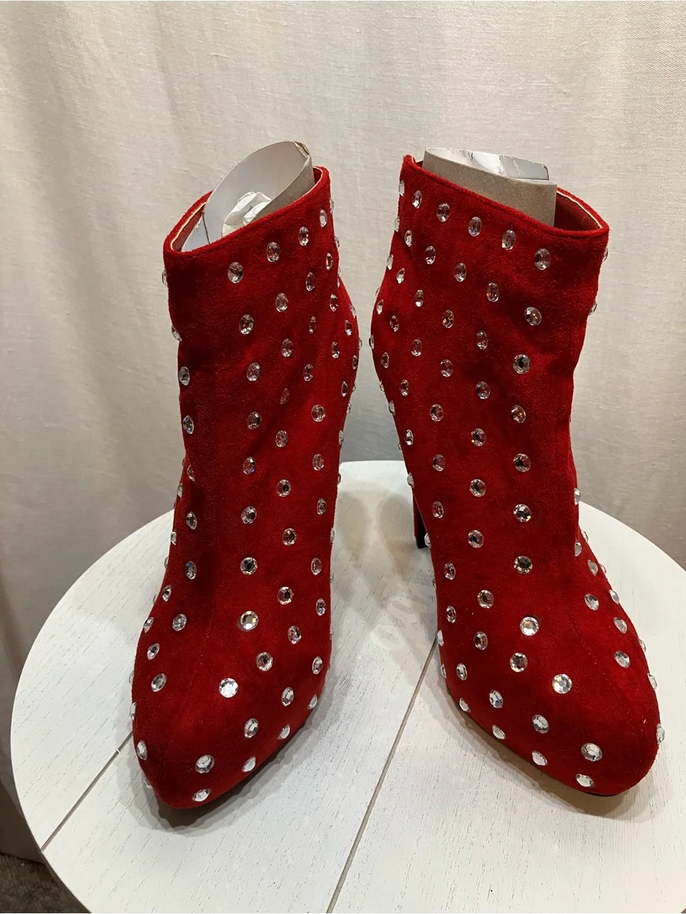 Scene Weaver Red Studded Suede Platform Ankle Booties New in box